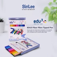 EDU3 24 Colours Fibre Tip Pens 2131024 Colouring Marker Set Washable Art Drawing Pens Kids