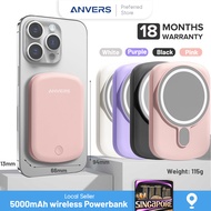 【18 Months Warranty】ANVERS PD 20W Mini Magsafe Powerbank 10000mAh /5000mAh  Fast Charging for Apple iPhone 15/14/13/12 Pro Max Mini ，Strong Magnetic Wireless Power Bank Portable Charger