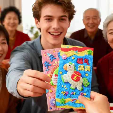 Chinese New Year Red Envelopes 6-Piece 2026 New Year 3D Auspicious Horse Year Hong Bao Money Packet