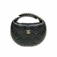 Chanel 23C 呼啦圈月牙包 16cm 黑色 羊皮 鐳射標 金扣 皮穿鏈滾邊
