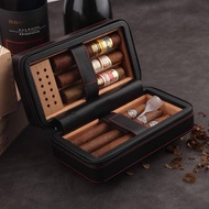 Portable Cedar Cigar Humidor,Mini Travel Leather Cigar Case with Humidifier,6 Cigars,Professional St