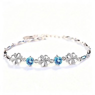 LOCKEND Women’s S999 Pure Silver Bracelet Four Leaf Clover Lucky Design with CZ Stones Elegant Jewel
