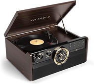 Victrola Empire Mid-Century 6-in-1 Turntable with 3 Speed Record Player, Bluetooth Connectivity, Radio, Cassette and CD Player (Espresso)