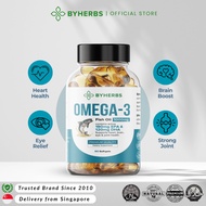 Byherbs Omega 3 Fish Oil | 1000mg | 90 Soft Gels | 180mg EPA + 120mg DHA | Halal
