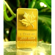 1 oz Maple Leaf 500 Mills .999 Fine Gold Plated Bar 1oz