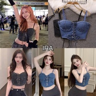 BY IRA (206)Denim tube top Short Strap With Drawstring Straps Wear It And Look Very Beautiful.