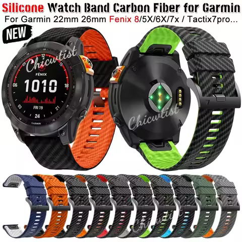 22/26mm Silicone Watch Band Carbon Fiber for Garmin Fenix 8/5X/6X/7x /Tactix7pro Quick Release Loop 