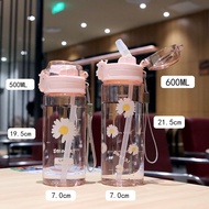 Plastic DRINK TRANSPARANT DAISY FLOWER FLIP COVER BOTTLE 600ml HX-955/KLX112/ZY 1818/0731/2323/1618/