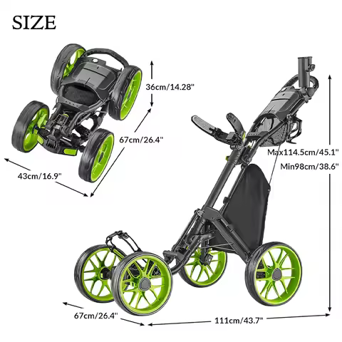 Low MOQ Foldable Hand Design Golf Trolley Cart 4 Wheels Golf Push Cart Trolley With Umbrella Holder