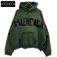 Balenciaga 2023 model 744441 Khaki Tape Type Ripped Pocket Hoodie S [Used]