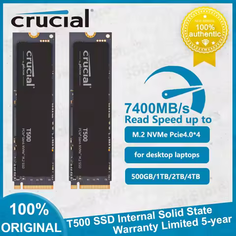 Original Crucial T500 Gen4 NVMe M.2 SSD Internal Gaming 500GB 1TB 2TB 4TB SSD Read Up to 7400MB/s fo