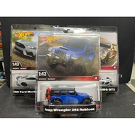  Hotwheels Premium 1:43 Diecast Cars - Ford Mustang, Mach-1 Jeep Wrangler, Mercedes AMG GT-3