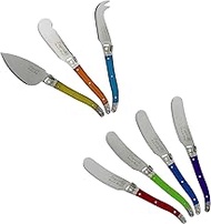 Laguiole 7-Piece Cheese Knife Set (Jewel) Stainless Steel Cheese Knives Set, Cheese Spreader & Butte