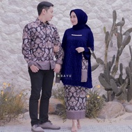 batik couple kebaya brokat baju pasangan keluarga pesta tunangan - biru couple l