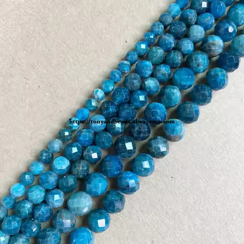 Semi-precious Stone Diamond Cuts Faceted AA Quality Blue Apatite 7" Round Loose Beads 6 8 10 mm