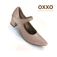 OXXOรองเท้าคัทชู ส้นสูง รองเท้าหุ้มส้น ทรงหัวแหลม มีสายรัดคาดหลังเท้าพร้อมเมจิกเทปปรับความกระชับได้ FF3047
