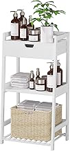 POXAKA Bathroom Shelf, 3 Tier Bamboo Ladder Shelf with Drawers Open Shelving, Bookshelf Nightstand End Table Plant Stand for Living Room, Bedroom, Bathroom