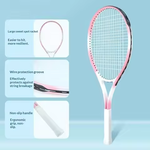 New 27 Inch Tennis Racket Rebound Trainer Kids Adults Solo Practice Set Portable Lightweight Durable