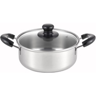 Yoshikawa Cook-Look Basic 20cm 2.7L Dual-Handle Pot IH/Gas Stovetop Glass Lid Stainless Steel Echigo