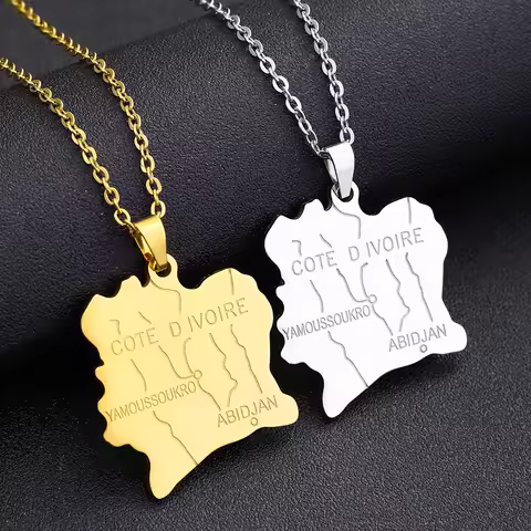 COTE D IVOIRE Map With City Pendant Necklace Stainless Steel For Women Men Gold Silver Color Charm F