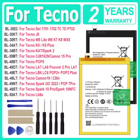 BL-30RT BL-34AT New Battery For Tecno Spark Camon Itel Spark POP 2 5 7 10 W5 J8 LA6 LB6 19 K7 15 KA7