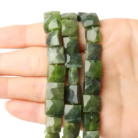 10x5mm AAA Canada Jade Faceted Square Natural Stone Bead Green Cube Loose Beads for Jewelry Making D