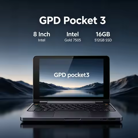 Hot Item GPD Pocket 3 Mini Notebook, 16GB 512GB SSD, 8 Inch Intel Gold 7505, Advanced Modular Handhe