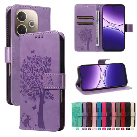 Magnetic Leather Phone Case For Oppo A5 A5X A5 Pro A3 A3X A3 Pro 4G 5G A5M Cute Cat Tree Card Slots 