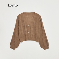 Lovito เสื้อคาร์ดิแกน คอวี ลําลอง เนื้อบิด สําหรับผู้หญิง L35AD013 (สีน้ําตาล)