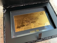 全新收藏 HSBC 匯豐銀行 $1000 24K金鈔 A888888限量版黃金紙幣擺設