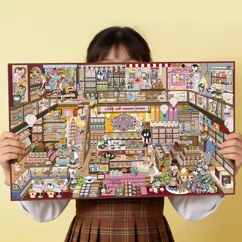 9Pcs "Miniature Town" PET Stickers, Vintage Department Store & Grocery Shop Scene Decals