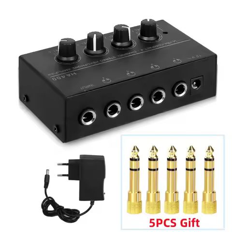 Mini Stereo Headphone Amplifier 4 Channels HA400 Ultra-Compact Audio Amplifier Power Adapter EU Plug