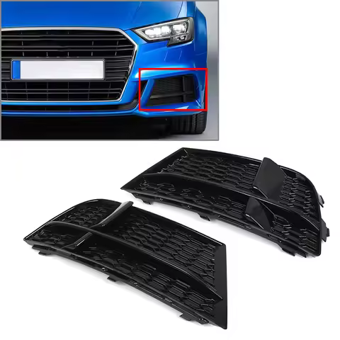 Car Closed Mesh Honeycomb Front Bumper Fog Light Grille For Audi A3 S Line S3 2017 2018 2019 8V38076