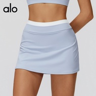 alo Nude Color Block High Waist Ribbed Fake Two-Piece Sports Skirt Anti-Exposure Tennis Skirt