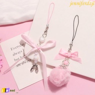 JENNIFERDZJI Y2K Phone Chain, Y2K Pink Hairball Mobile Phone Lanyard, Phone Chain Strap Sweet Ribbon