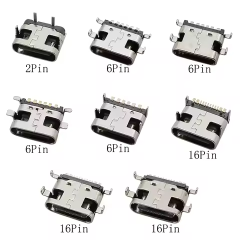 10Pcs USB Type C Female 2P 6P 16Pin SMT Socket Charging Port PCB Solder Connector USB C