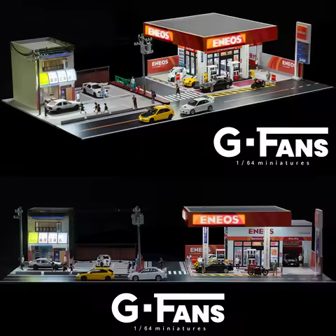 G FANS 1:64 Car Garage Models Shop Parking Building Led Diorama Building Scene Model with Lights Car