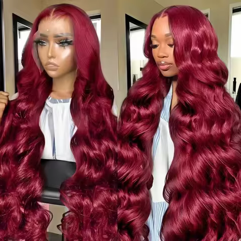 99J Burgundy 46 Inch Body Wave Red Colored Human Hair 13x4 Lace Full Front 13x6 HD Lace Frontal Wigs