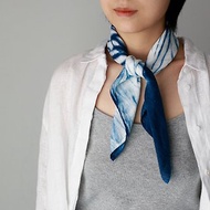 藍染方巾扎染水波紋亞麻絲巾植物染領巾多用途圍脖