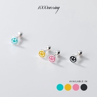 1000earring 925 Sterling Silver Smiley Barbell Earrings - Silver