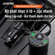 ANKRE Bluetooth 5.5 Car Charger, FM MP3 Music Player, PD Fast Charging, 1 to 5 Splitter, LED Screen,