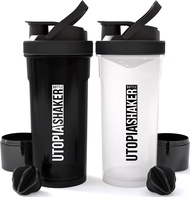 Utopia Home Shaker Bottle 2 Pack - 24 Ounce Plastic Protein Shaker Bottle for Pre & Post workout wit
