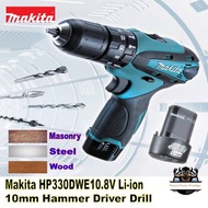 MAKITA 10.8V CORDLESS IMPACT DRILL DRIVER HP330DWE / COMES WITH 2 LI-ION BATTERIES / MASONRY