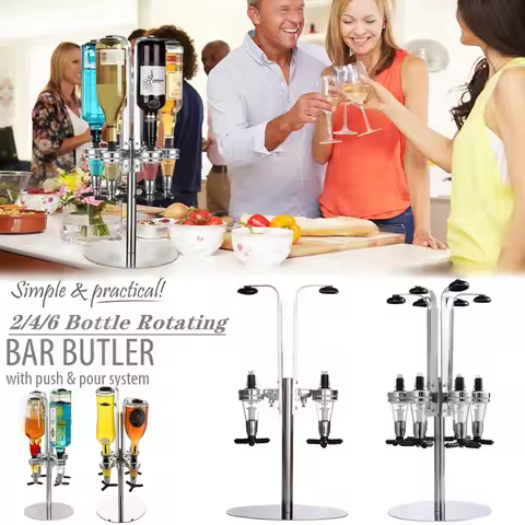 2-6 Bottle Rotaty Whisky Liquor Dispenser, Home Wine Decanter Display Cabinet, Whisky Dispenser Bar 