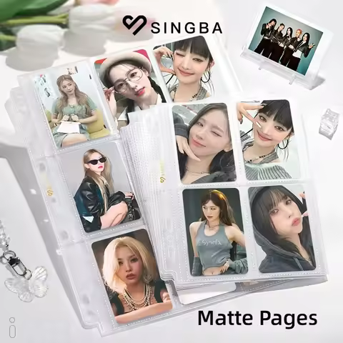 SINGBA 10 Pcs Matte A4 A5 7-Hole Binder Card Sleeves 4/9 Pocket for 3" 3.5" Idol Photocard Album Ref