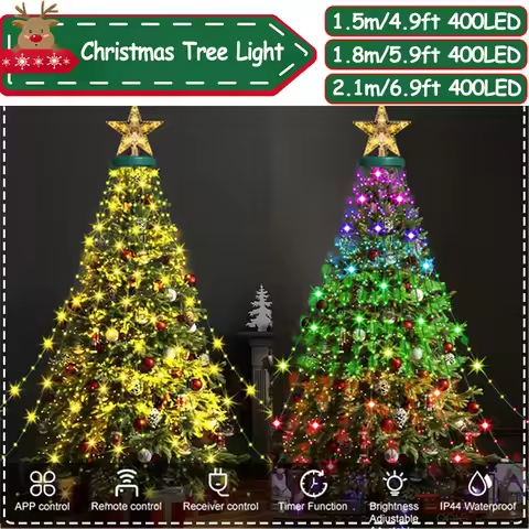 1.8M/5.9FT Christmas Tree Star Lights Smart Christmas Light with Remote Timer Music Sync Bluetooth A