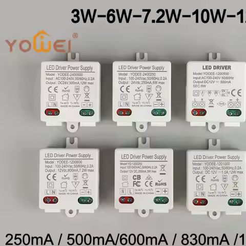DC12V 24V Power Supply Constant Voltage Switching 3W 6W 12W Lighting LED Transformer 250 500mA 600 8