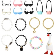 15pcs 7in Desk Goose Outfits, Mini Porch Goose Accessories with Sunglasses Camera Pendant Necklaces 