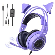 SOMIC G951s Pink Stereo PC Gaming Headset with Mic for PS4 New Xbox one Phone 3.5mm Noise Reduction Cat Ear Headphones Lightweight Over Ear Headphone for Girls