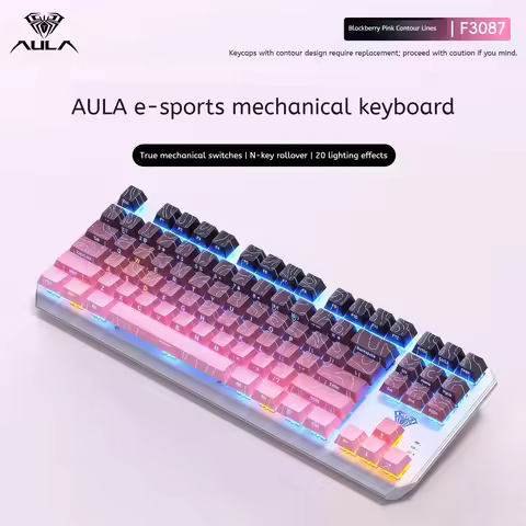 AULA F3087 Pro Mechanical Keyboard Backlight Wired Custom Full Key No Punch for PC Laptop Office E-S